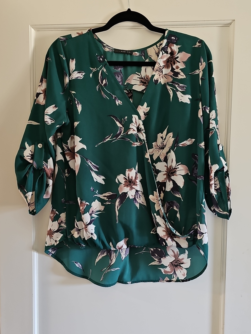 West Kei Emerald Green Floral Wrap Blouse